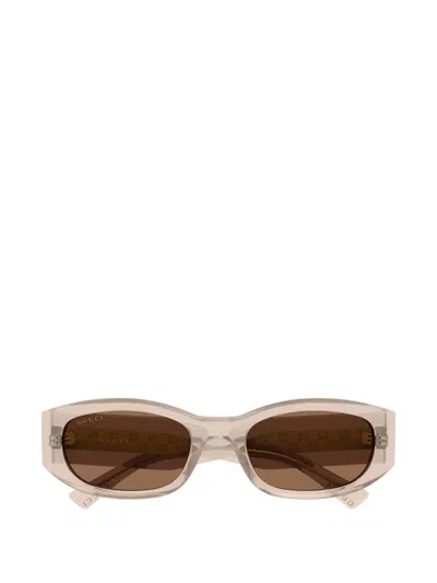 Gucci Geometric-frame Sunglasses In Brown