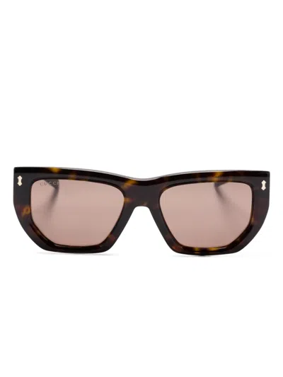 Gucci Geometric-frame Sunglasses In Brown
