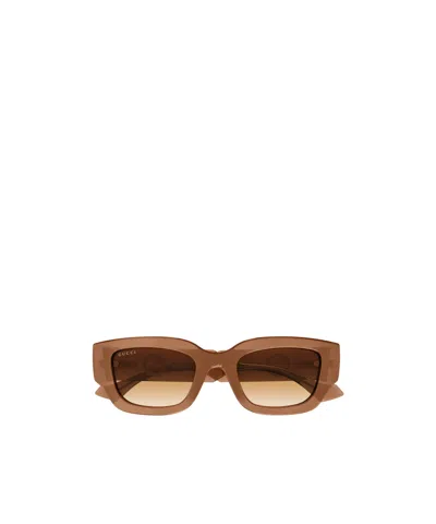 Gucci Geometric Frame Sunglasses In Brown