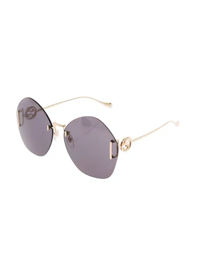 Gucci Geometric-frame Sunglasses In Gold-tone Metal With Gey Lens  Woman In Multicolor