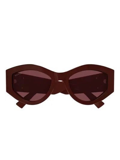 Gucci Geometric-frame Sunglasses In Brown