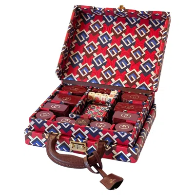 Pre-owned Gucci Geometric G Briefcase Poker Card Game Set In Brown