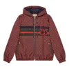 Gucci Geometric Houndstooth Canvas Jacket 'blue Red Green' In Brown