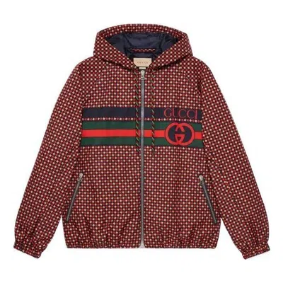 Gucci Geometric Houndstooth Canvas Jacket 'blue Red Green' In Brown
