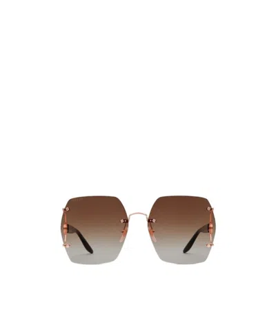Gucci Geometric-lenses Rimless Sunglasses In Brown