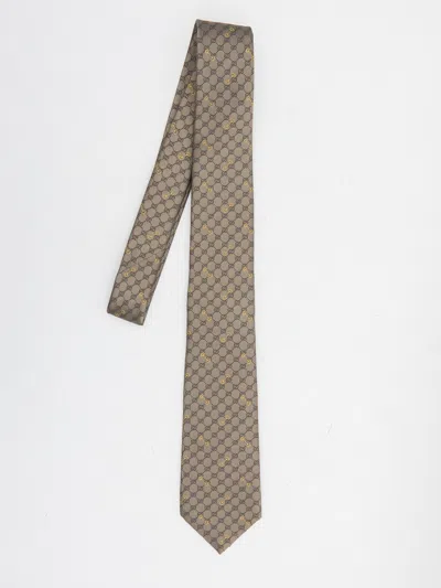 Gucci Geometric Pattern Silk Tie In Brown