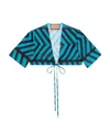 Gucci Blue Printed Cotton Blend Crop Top In Blue