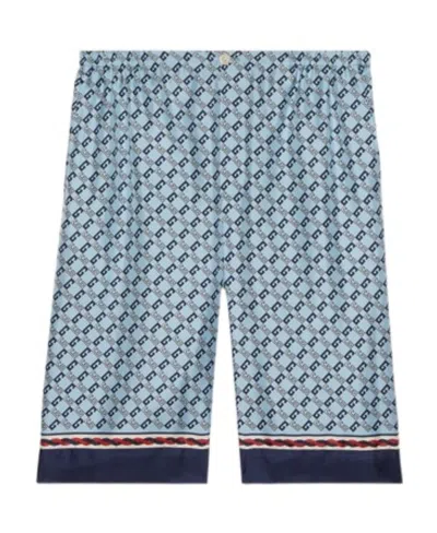Gucci Geometric Square G Silk Shorts In Blue
