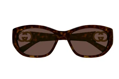 Gucci Geometric Sunglasses In Brown