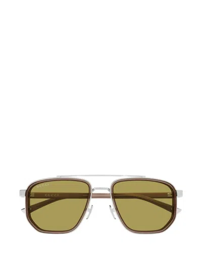 Gucci Geometric-frame Double-bridge Sunglasses In Green