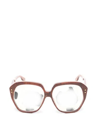 Pre-owned Gucci Geometric-frame Glasses In Brown