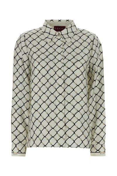 Gucci Geometric-printed Silk Shirt In White