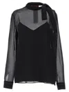 Gucci Black Blouse With High Pussy Bow Neck In Silk Georgette Woman In Black