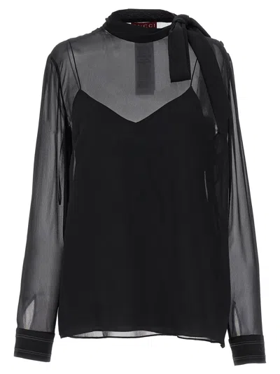 Gucci Georgette Blouse Shirt And Blouse Black
