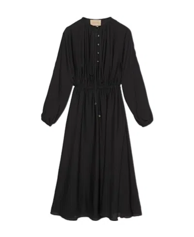 Gucci Georgette Silk Midi Dress In Black
