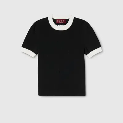 Gucci Geripptes T-shirt Mit Intarsie In Black
