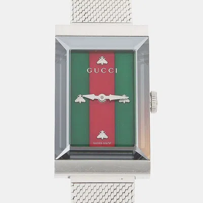 Pre-owned Gucci G-frame 147.4 Red/green Stainless Steel Quartz Women's Watches 21x34mm