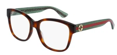 Pre-owned Gucci Gg 0038on-002 Havana Green/red Soft Square Women Eyeglasses In Clear