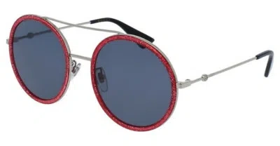 Pre-owned Gucci Gg 0061s 007 Glittered Pink Silver/ Blue Lens Round Sunglasses Italy