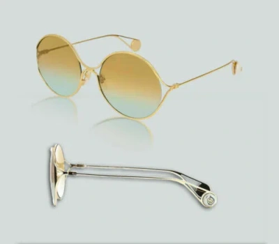 Pre-owned Gucci Gg 0253s 005 Gold/gold Blue Gradient Sunglasses