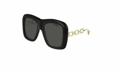 Pre-owned Gucci Gg 0499 S 001 Black Gold Oversized Unisex Sunglasses In Gray