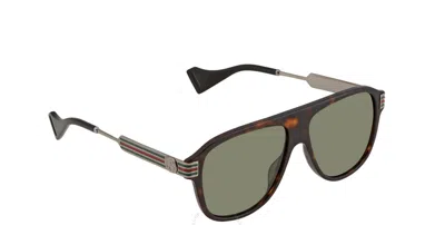 Pre-owned Gucci Gg 0587s 002 Havana/brown Green Polarized Sunglasses
