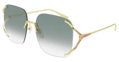 Pre-owned Gucci Gg 0646s 004 Gold Green Square Rimless Sunglasses Italy In Gray