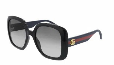Pre-owned Gucci Gg 0713s 001 Black Blue/gray Gradient Square Women's Sunglasses