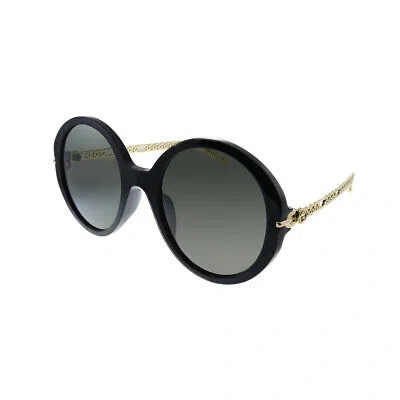 Pre-owned Gucci Gg 0726s 005 Black Plastic Round Sunglasses Grey Lens In Gray