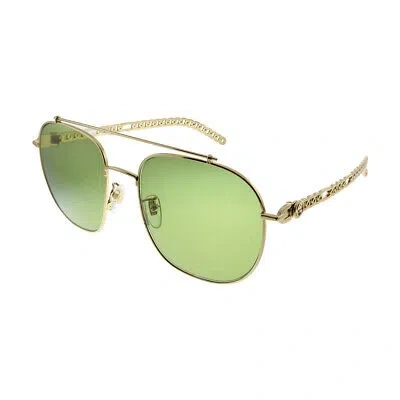 Pre-owned Gucci Gg 0727s 003 Gold Metal Square Sunglasses Green Lens