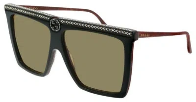 Pre-owned Gucci Gg 0733s 005 Dark Green Brown Square Sunglasses Italy