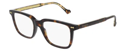 Pre-owned Gucci Gg 0737o 006 Havana Oversized Rectangle Unisex Eyeglasses In Clear