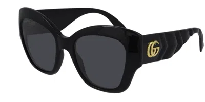 Pre-owned Gucci Gg 0808s 001 Black/gray Round Cat Eye Women's Sunglasses