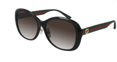 Pre-owned Gucci Gg 0849sk 001 Black Green/brown Gradient Round Sunglasses