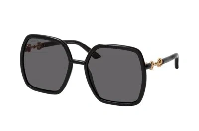 Pre-owned Gucci Gg 0890s 001 Black Gold Horsebit Oversized Sunglasses Italy In Gray