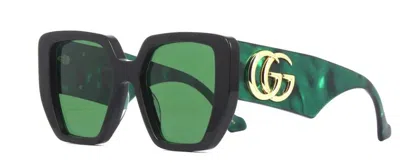 Pre-owned Gucci Gg 0956s-001 Black/green Oversized Geometric Women's Sunglasses