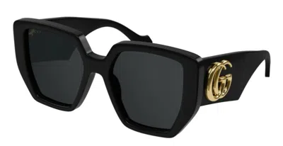 Pre-owned Gucci Gg 0956s-003 Black/gray Oversized Geometric Women's Sunglasses
