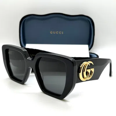 Pre-owned Gucci Gg 0956s 003 Black/gray Oversized Geometric Women's Sunglasses Authentic