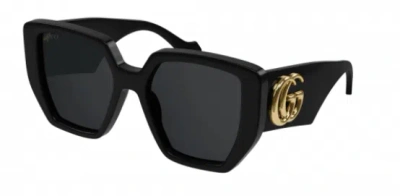 Pre-owned Gucci Gg 0956s 003 Black/gray Oversized Geometric Women's Sunglasses Authentic