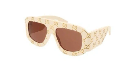 Pre-owned Gucci Gg 0983s 001 Ivory/orange Soft Square Oversize Men's Sunglasses