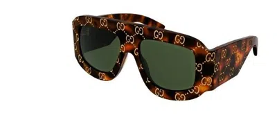 Pre-owned Gucci Gg 0983s 002 Havana/green Soft Square Oversize Men's Sunglasses