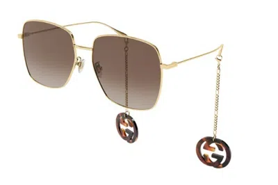 Pre-owned Gucci Gg 1031s-003 Gradient Gold/brown Oversized Metal Square Women Sunglasses