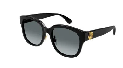 Pre-owned Gucci Gg 1409sk 001 Black/grey Cat Eye Oversized Women's Sunglasses In Gray