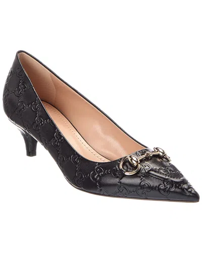 Gucci Gg 50mm Horsebit Leather Pump In Black