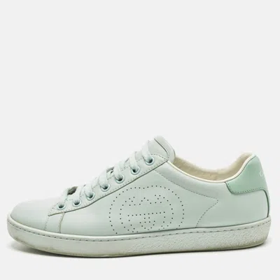 Pre-owned Gucci Gg Ace Size 36.5 Green Leather Low Top Sneakers