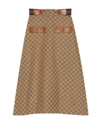 Gucci Gg Allover Midi Skirt In Brown