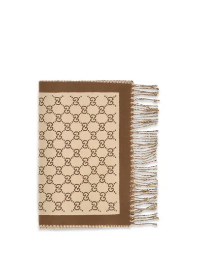 Gucci Gg All-over Wool Scarf In Camel