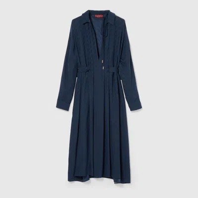 Gucci Gg And Chain Silk Jacquard Dress In Blue