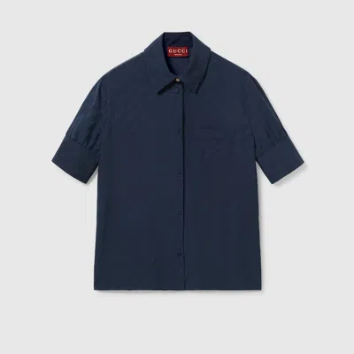 Gucci Gg And Chain Silk Jacquard Shirt In Blue