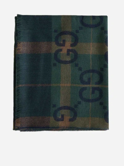 Gucci Gg And Check Motif Wool Scarf